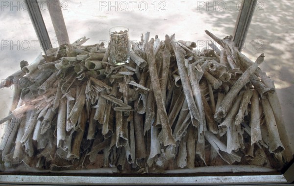 Bildnummer: 59874319  Datum: 29.03.2008  Copyright: imago/epd
Knochen von Ermordeten in der Gedenkstätte Choeung Ek südlich von Phnom Penh (Kambodscha) am 29.3.2008. Der ehemalige Ort von Massenhinrichtungen erinnert heute an den Völkermord des Pol Pot-Regimes. Dem Terror-Regime der Roten Khmer sind zwischen 1975 und 1979 rund zwei Millionen Menschen zum Opfer gefallen. DER ABDRUCK DES EPD-FOTOS IST HONORARPFLICHTIG! Gedenkstätte Choeung Ek bei Phnom Penh (Kambodscha) 03 xcb x0x 2008 quer Killing Fields Asien Kambodscha Politik Geschichte Gedenkstätten 

 59874319 Date 29 03 2008 Copyright Imago epd Bones from Murdered in the Memorial Choeung EK south from Phnom Penh Cambodia at 29 3 2008 the former Place from Mass executions recalls Today to the Genocide the POL Pot Regime the Terror Regime the Red Khmer are between 1975 and 1979 Around Two Million People to Victims fallen the Imprint the epd Photos is  Memorial Choeung EK at Phnom Penh Cambodia 03  x0x 2008 horizontal Killing Fiel...