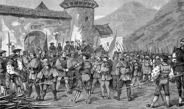 Deutscher Bauernkrieg, 1524-1526, Entwaffnung der Tiroler zu Radstatt / German Peasants War, 1524-1526, disarming the Ty