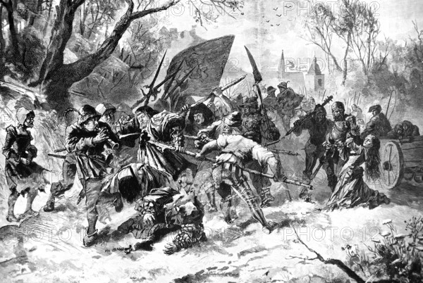 Blutige Ostern 1525, Großer Bauernkrieg oder Großer Bauernaufstand, Deutscher Bauernkrieg, Historisch, digital restaurie