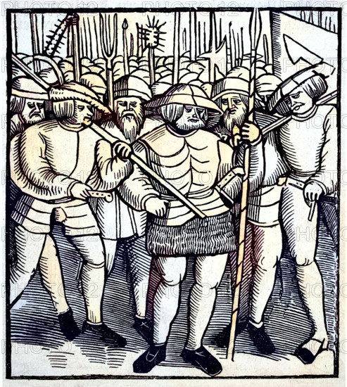Aufständischer Bauer im Bauernkrieg, 1525, digitale verbesserte Reproduktion eines Originaldrucks aus dem 19. Jahrhunder