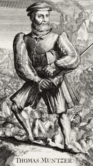 Thomas Müntzer, 1489 ? 1525, German preacher and theologian, digitally edited after a print by Christoffel Van Sichem Th