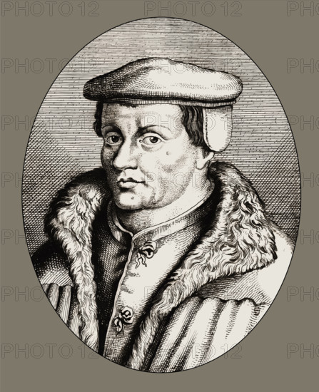 Thomas Müntzer, 1489 ? 1525, German preacher and theologian, digitally edited after a print by Christoffel Van Sichem Th