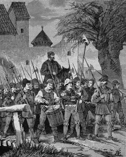 Deutscher Bauernkrieg, 1524-1526, Georg Mezler zieht aus Oberschüpf aus / German Peasants War, 1524-1526, Georg Mezler m