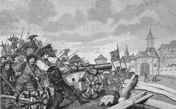 Deutscher Bauernkrieg, 1524-1526, Beschiessung von Neckarsulm / German Peasants War, 1524-1526, shelling of Neckarsulm,