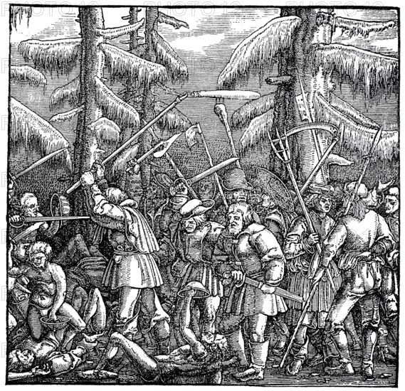 German Peasants War / Kämpfende Bauern im Bauernkrieg, Deutscher Bauernkrieg, 1524-1526, Historisch, digital improved re