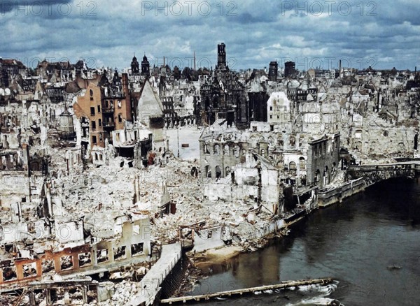 The bombed-out city of Nuremberg. June 1945. Nuremberg had been the host of huge Nazi Party conventions from 1927 to 193