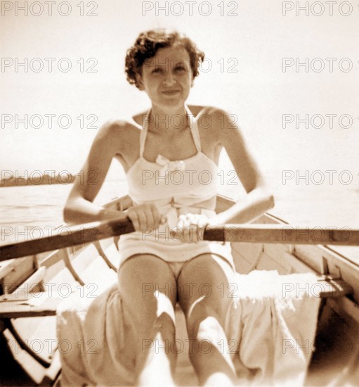 Eva Braun Photo Album Eva Anna Paula Braun (1912 - 1945) in a row boat on a lake (Wörthsee) near Munich. Eva Braun had s
