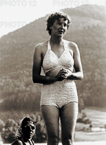 Eva Braun Photo Album Eva Anna Paula Braun (1912 - 1945) in her bathing suit. Eva Braun was often seen sunbathing at the