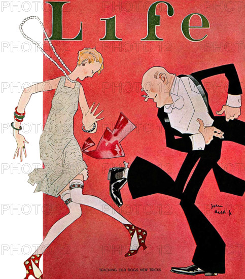 USA: Teaching Old Dogs New Tricks , front cover of Life magazine, colour lithograph, John Held Jr. (1889-1958), 18 Febru