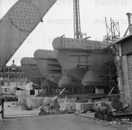 The British Army in North-west Europe 1944-45 Incomplete German U-boats abandoned at the Blohm and Voss shipyard in Hamb