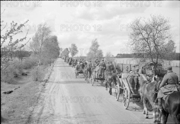 Germany Under Allied Occupation German troops using horse-drawn transport make their way towards the British forces in H