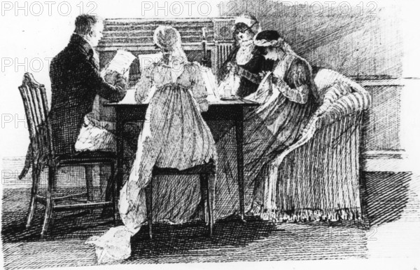 Bildnummer: 55862552 Datum: 01.01.1804 Copyright: imago/United Archives
Reading and Sewing 1804 Mono Print !AUFNAHMEDATUM GESCHÄTZT! kbdig 2011 quer A Portrait of Jane Austen Overs home daily life family life society 174/13502
Bildnummer 55862552 Date 01 01 1804 Copyright Imago United Archives Reading and Sewing 1804 Mono Print date estimated Kbdig 2011 horizontal a Portrait of Jane Austen Overs Home Daily Life Family Life Society 174