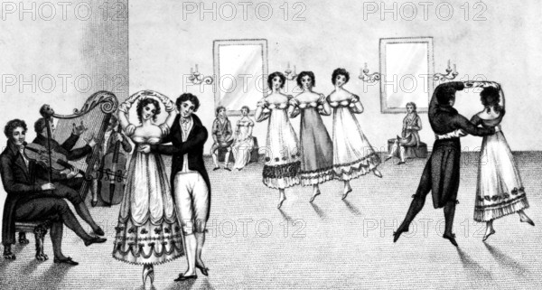 Bildnummer: 55853029 Datum: 01.01.1817 Copyright: imago/United Archives
A group of Waltzers, 1817. Local Caption A Portrait of Jane Austen by David Cecil unused. POP 124 Mono Print !AUFNAHMEDATUM GESCHÄTZT! kbdig 2011 quer Gown Dancers Dancer Dancing Recreation Elegance Women and men 19th century Nineteenth century Jane Austen European Man Male Woman Female Clothes Clothing Fashion Great Britain British United Kingdom Waltz Couple Partners Pointed toes Musical instruments Harp Violin Adults Couples Entertainment Dress Dresses On tiptoe Holding hands Group David Cecil
Bildnummer 55853029 Date 01 01 1817 Copyright Imago United Archives a Group of 1817 Local Caption a Portrait of Jane Austen by David Cecil unused Pop 124 Mono Print date estimated Kbdig 2011 horizontal Gown Dancers Dancer Dancing Recreation Elegance Women and Men 19th Century nineteenth Century Jane Austen European Man Male Woman Female Clothes Clothing Fashion Great Britain British United Kingdom Waltz COUPLE Part...