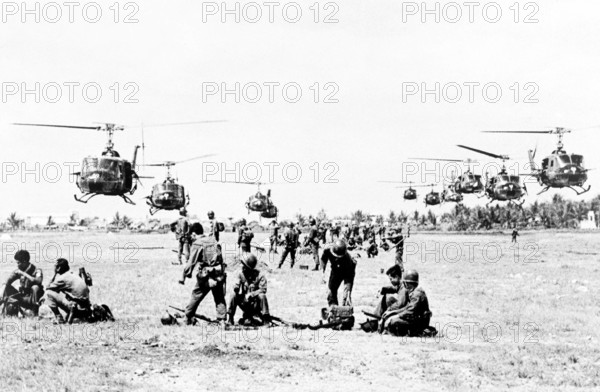 RECORD DATE NOT STATED Vietnam: U.S. helicopters arriving to air lift Vietnamese government Rangers of the 43rd battalio