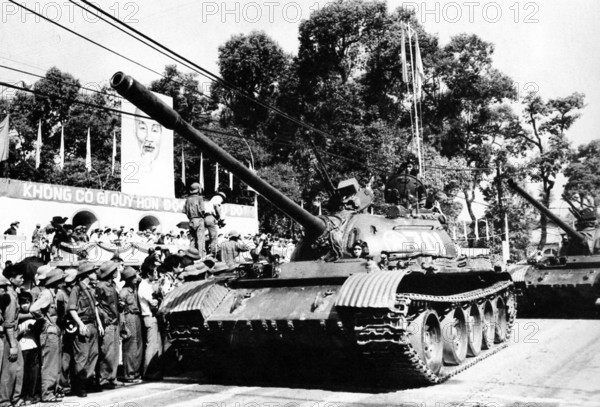 RECORD DATE NOT STATED Vietnam: North Vietnamese T54 tanks on a victory parade through the streets of Saigon, April 1975