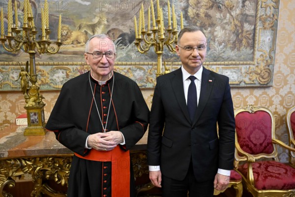ITALY -   CARDINAL PIETRO PAROLIN  RECEIVES IN PRIVATE AUDIENCE MR ANDRZEJ DUDA, PRESIDENT OF THE REPUBLIC OF POLAND  AT THE VATICAN  - 2025/3/28