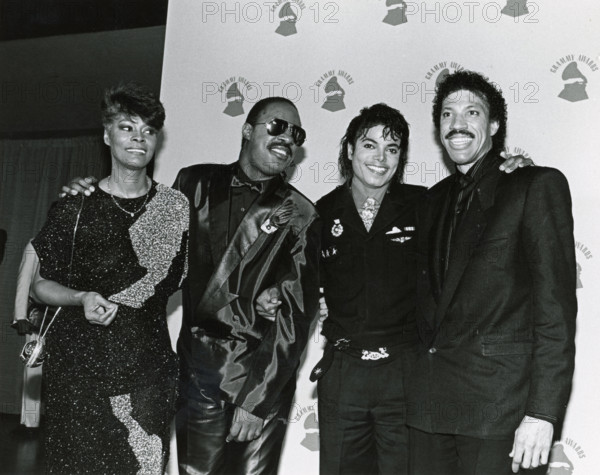 Michael Jackson Los Angeles.CA.USA. LIBRARY. Dionne Warwick, Stevie Wonder, Michael Jackson and Lionel Richie. Grammy A