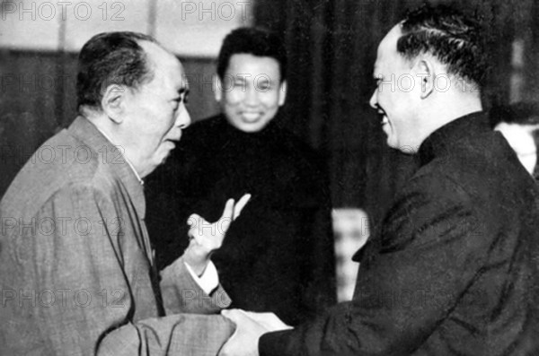 Cambodia: Khmer Rouge leaders Pol Pot and Ieng Sary meet Chairman Mao Zedong, Beijing, 1976. Khmer Rouge leaders Pol Pot