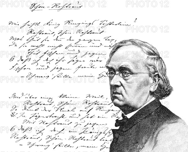 Eduard Friedrich Phillip Moerike, 1804-1875, German poet Historical manuscript and portrait of Eduard Friedrich Phillip