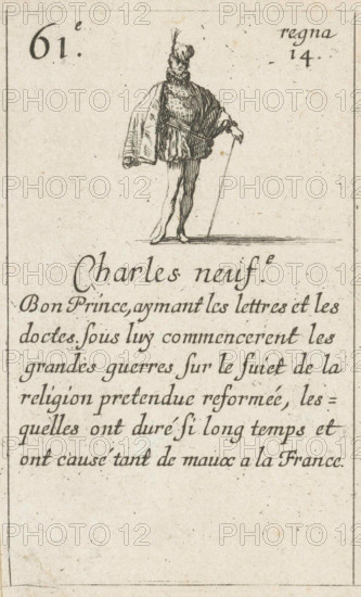 Karel IX; Charles Neufe; Card game with rulers of France; Cartes des Rois de france.playing Card with a Representation o