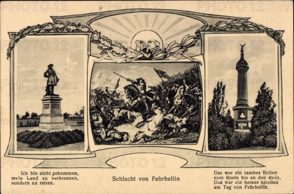 Fehrbellin in Brandenburg, Denkmal, Säule, Schlacht von Fehrbellin *** Fehrbellin in Brandenburg, monument, column, batt
