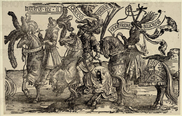 RECORD DATE NOT STATED Lucas Hugensz. van Leyden Arthur, Charlemagne, Gottfried von Bouillon. Woodcut around 1520 Copyr