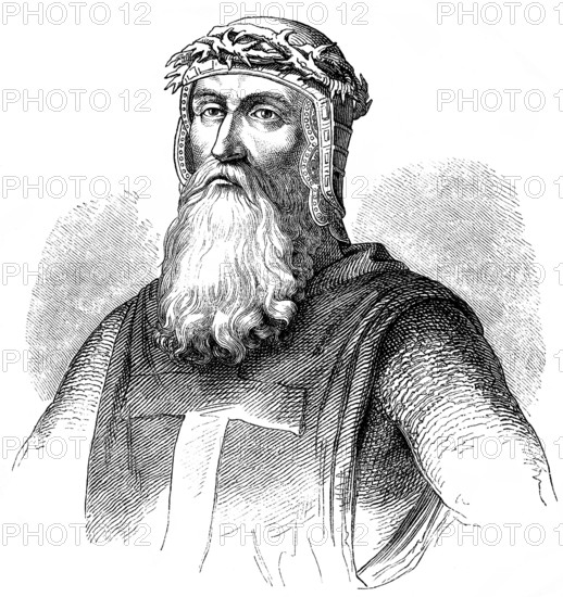 Historical drawing from the 19th Century, portrait of Godfrey of Historical drawing from the 19th Century, portrait of G