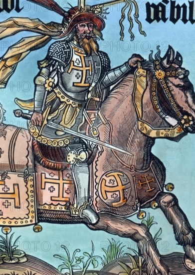 Geschichte der Kreuzzüge Ritter Gottfried von Bouillon auf seinem Schlachtroß Crusade 1910s 1920s