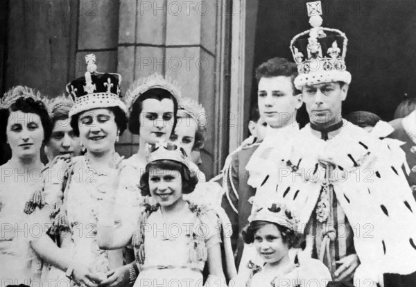 The coronation of George VI and Elizabeth Bowes-Lyon as King and Queen of the United Kingdom, 1937. George VI ascended t