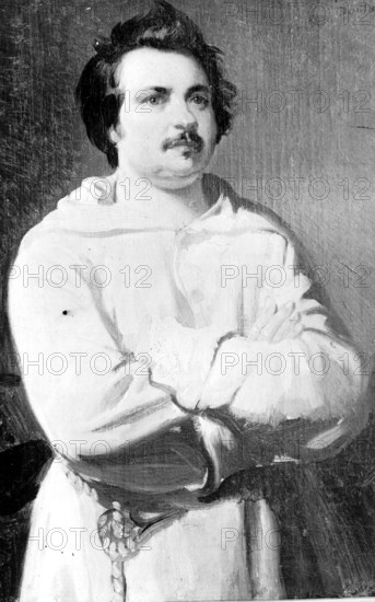 Bildnummer: 55861829 Datum: 01.01.1829 Copyright: imago/United Archives
Front jacket illustration - Balzac wearing his monk s robe, by Boulanger. Also Page 76 - Balzac in his monk s habit by Louis Boulanger, 1829. Gautier wrote of it: There is in this head of a monk and a trooper, a rare mixture of reflection and good humour, of resolution and high temper: the thinker and the man of action mingle in an odd harmony. Mono or colour illustrations !AUFNAHMEDATUM GESCHÄTZT! kbdig 2003 hoch Double chin Pritchett V S (author) Robes Balzac (Honore de) Balzac (book title) Novelist Dust jacket Book jacket Jacket Monk s robes Moustache Arms folded Arms crossed Painting Portrait Artist Page 76 0698268
Bildnummer 55861829 Date 01 01 1829 Copyright Imago United Archives Front Jacket Illustration Balzac Wearing His Monk S Robe by Boulanger Thus Page 76 Balzac in His Monk S Habit by Louis Boulanger 1829 Gautier wrote of IT There IS in This Head of a Monk and a Trooper a Rare mixture of Reflecti...