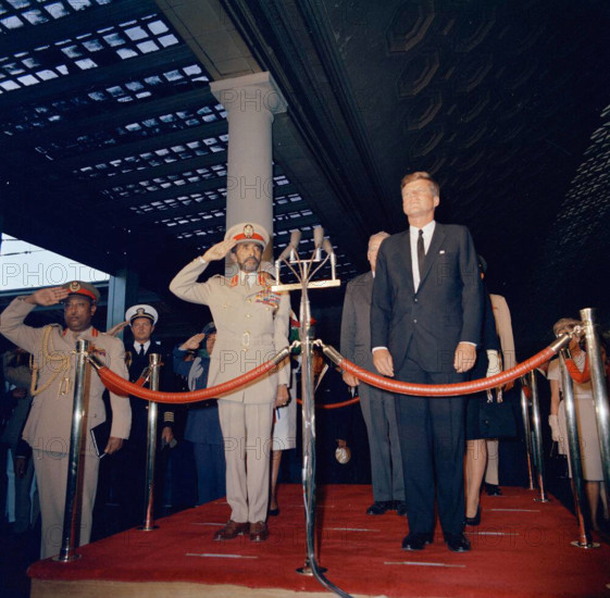Arrival ceremony for Haile Selassie I, Emperor of Ethiopia, 12:00PM. President John F. Kennedy attends an arrival ceremo