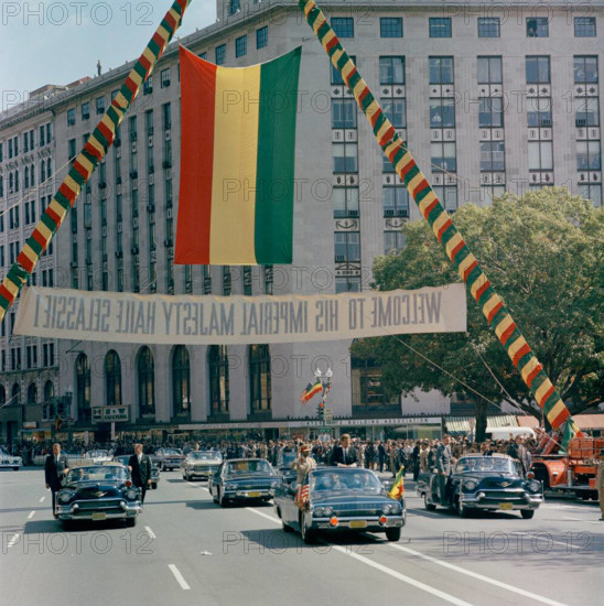 Arrival ceremony for Haile Selassie I, Emperor of Ethiopia, 12:00PM. President John F. Kennedy and Emperor of Ethiopia,