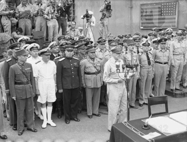 Japanese Surrender at Tokyo Bay, 2 September 1945 General of the Army, Douglas MacArthur reads the surrender terms to th