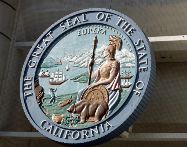 Bildnummer: 52381694  Datum: 30.12.2007  Copyright: imago/Chai von der Laage
Great Seal of the State of California, Objekte; 2007, San Francisco, USA, Kalifornien, Siegel, Staat, Bundesstaat; , quer, Kbdig, Einzelbild, Freisteller, Wappen, Logos,  ,  , Nordamerika