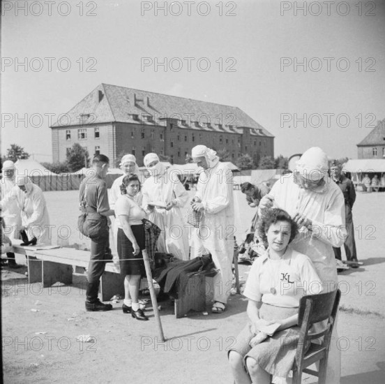 The Liberation of Bergen-belsen Concentration Camp Three Polish girls, all former inmates of Belsen, are deloused by Swe