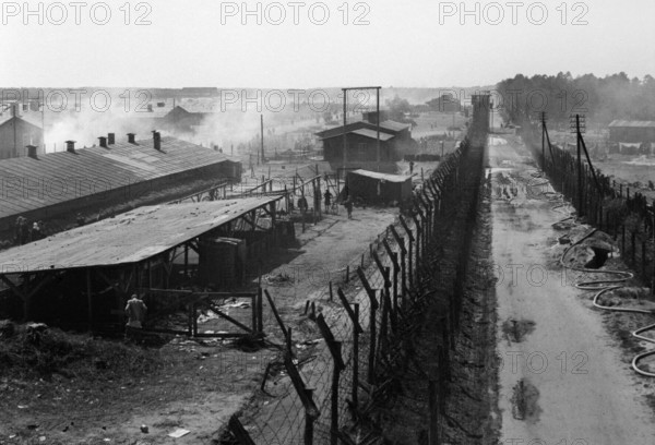 The Liberation of Bergen-belsen Concentration Camp, April 1945 Overview of Camp No 1, now substantially evacuated, taken