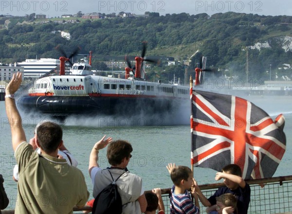 The last day for the Princess Margaret Hovercraft in Dover. People watch on as the hovercraft makes its last trip in Dov