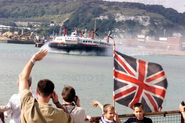 The last day for the Princess Margaret Hovercraft in Dover. People watch on as the hovercraft makes its last trip in Dov