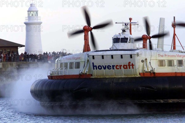The last day for the Princess Margaret Hovercraft in Dover. People watch on as the hovercraft makes its last trip in Dov