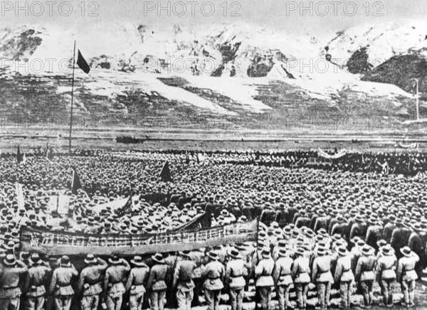 Chinese troops assembled for the 1950 Communist Chinese government invasion of Tibet. Asserting that Tibet was not an in