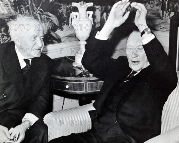 Ben Gurion meets adenauer in New York in 1961. Konrad Hermann Joseph Adenauer was a German statesman who served as the f