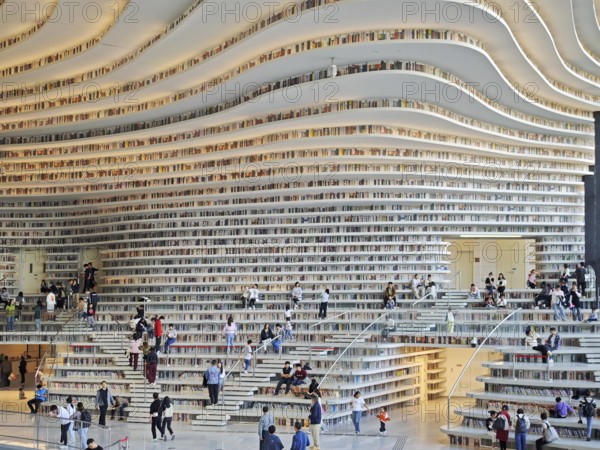Binhai New Area Library in Tianjin TIANJIN, CHINA - OCTOBER 2, 2024 - Readers read at the library of Binhai New Area in
