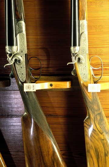 ITALIE. L'USINE D'ARMEMENT BERETTA, L'UNE DES PLUS CELEBRES DANS LA FABRICATION D'ARMES DE CHASSE OU DE GUERRE. L'ANCIENNE PROPRIETE DE FAMILLE A VAL TROMPIA QUI ABRITE AUJOURD'HUI LE SIEGE SOCIAL ET LA COLLECTION UNIQUE D'ARMES BERETTA.