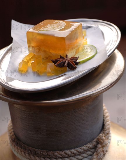 Yachting menu: monk fish medaillons in saffron jelly