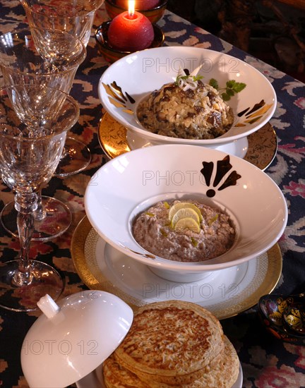 Dinner from the Deep North: cod liver mousse with vodka and egg-plant caviar with boletus