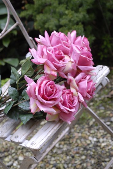 Meal in pink and green theme: bunch of roses