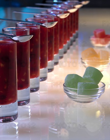 Totally Space theme dinner: pomegranate grains trapped in gooseberry jelly
