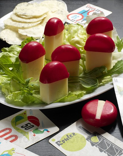 Place your bets: cheese cubes with wax hats
