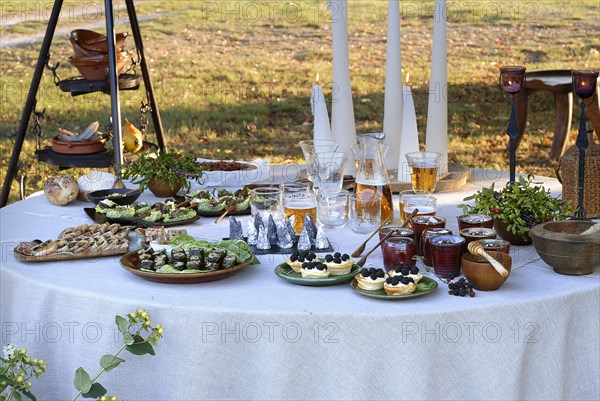 Typical French buffet: decorated table