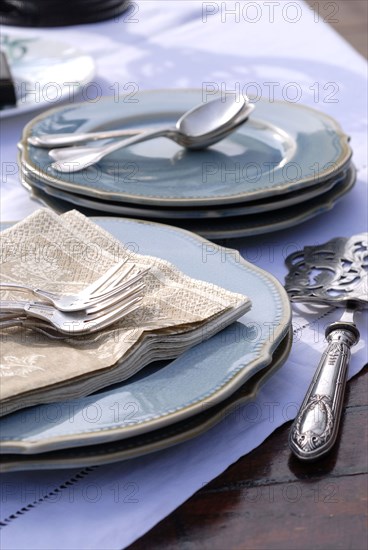Menu Yachting, idée déco : assiettes, couverts et serviettes